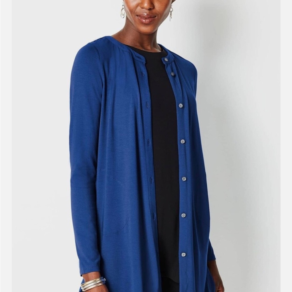 J.Jill Wearever Button-Front Long-Line Tunic ~ Azurite blue